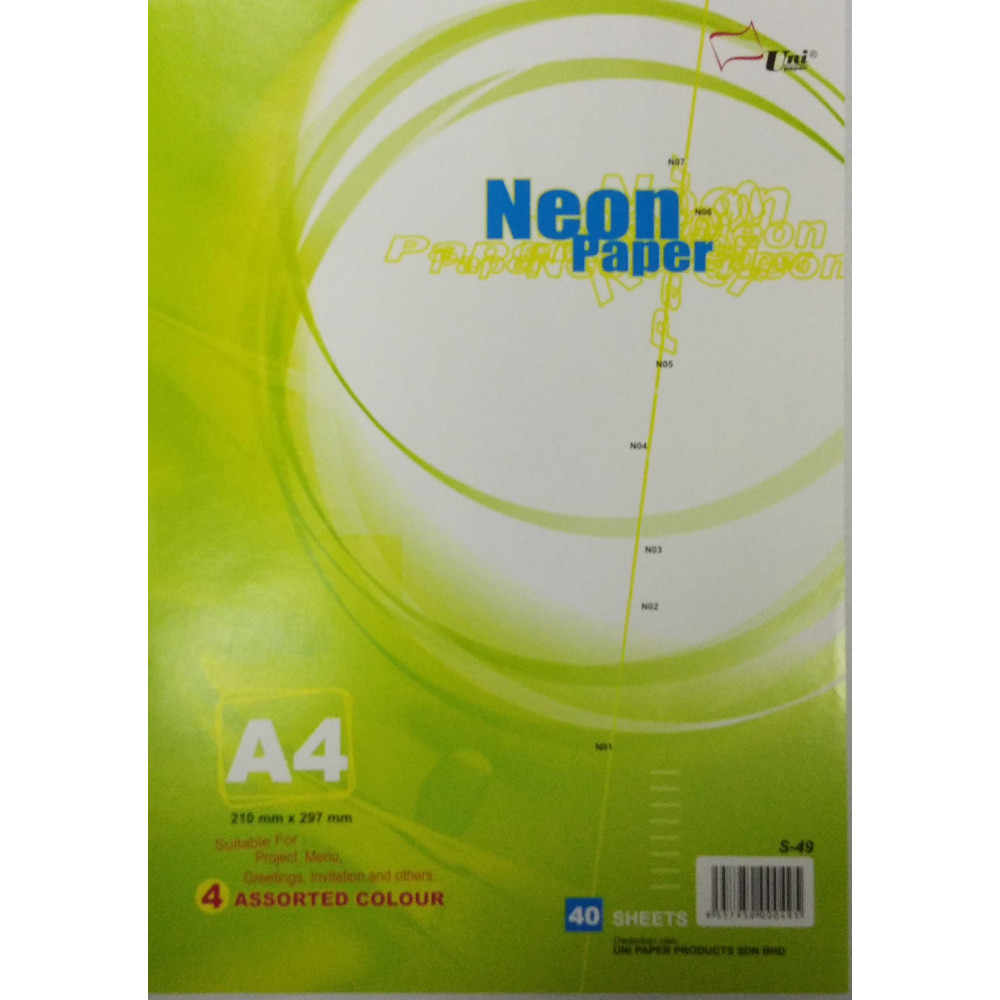 Uni Neon Colour Paper 80gsm A4-40's (S-49)