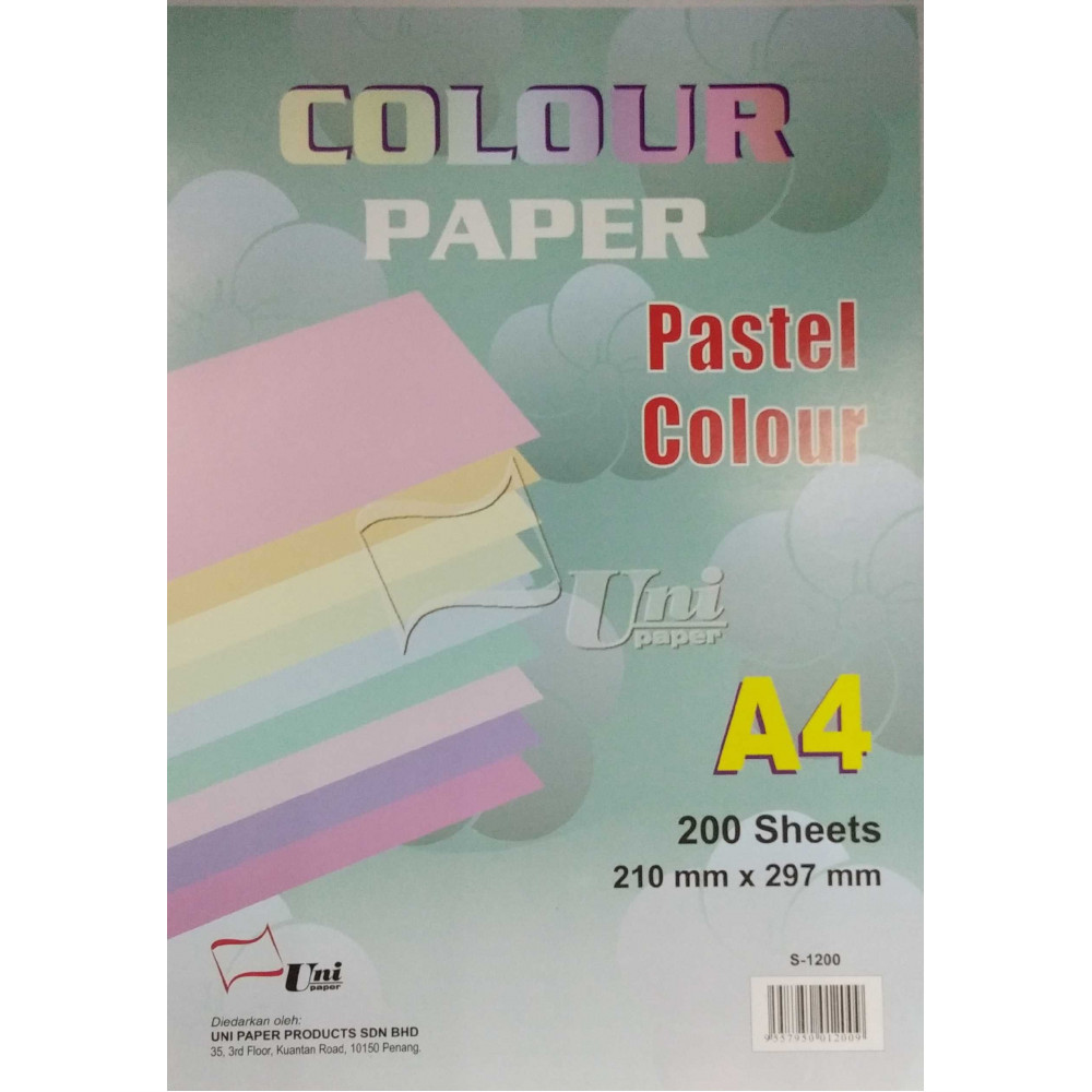 Uni Pastel Colour Paper 80gsm A4-200's (S-1200) Uni Pastel Colour Paper 80gsm A4-200's (S-1200)