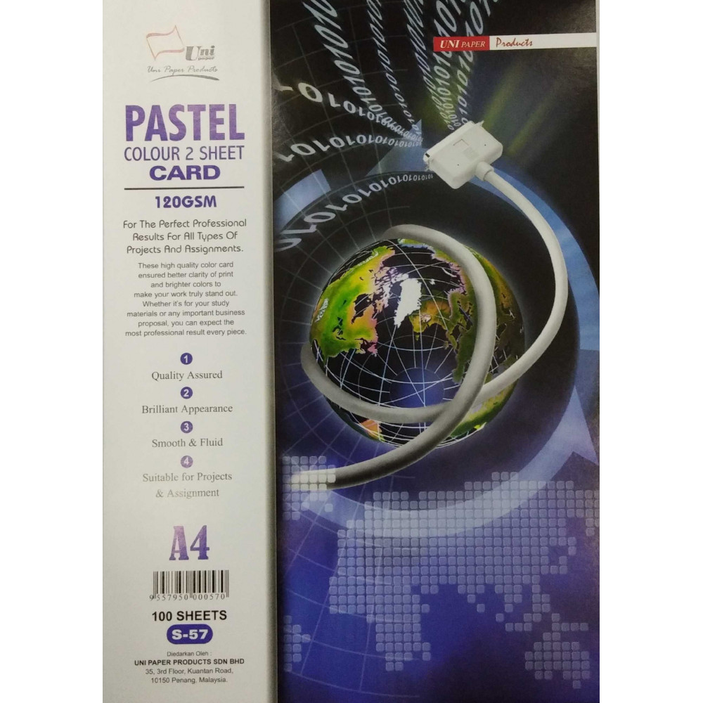 Uni Pastel Colour 2 Sheet Card 120gsm A4-100's (S-57) Uni Pastel Colour 2 Sheet Card 120gsm A4-100's (S-57)