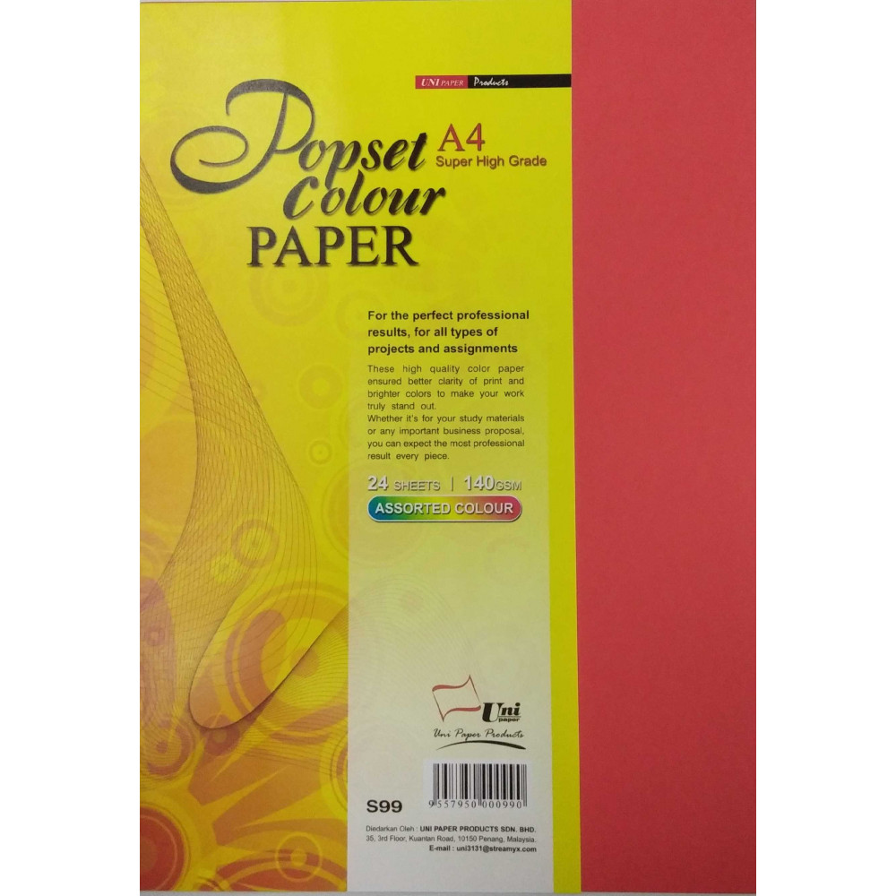 Uni Popset Colour Paper 140gsm A4-24's (S99)