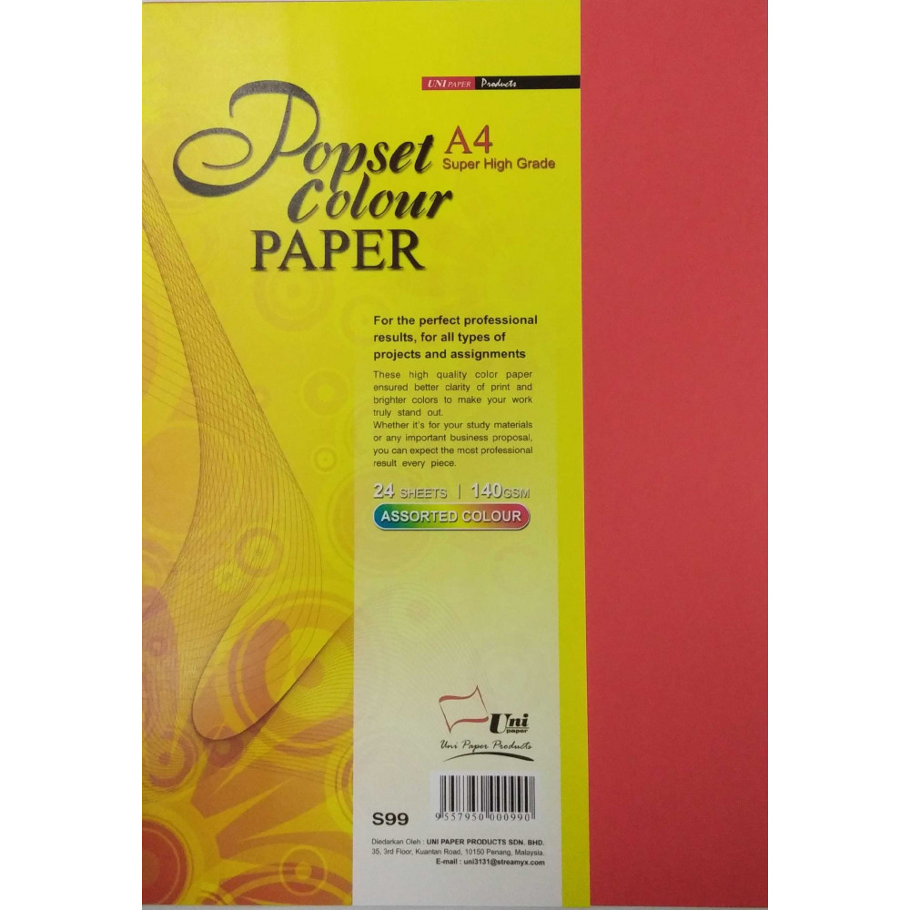 Uni Popset Colour Paper 140gsm A4-24's (S99) Uni Popset Colour Paper 140gsm A4-24's (S99)