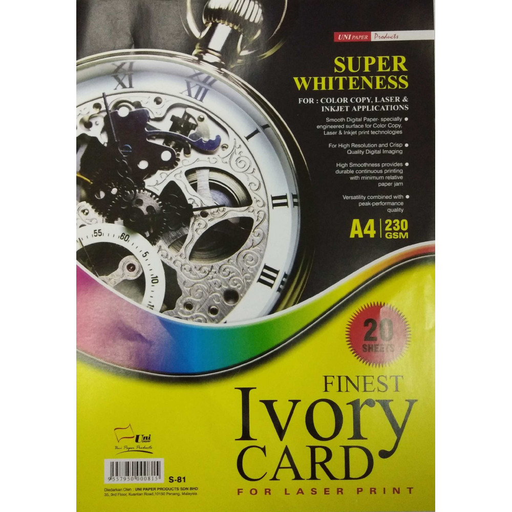 Uni Finest Ivory Card 230gsm A4-20's (S-81)