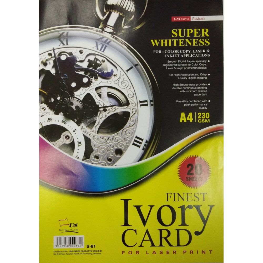 Uni Finest Ivory Card 230gsm A4-20's (S-81) Uni Finest Ivory Card 230gsm A4-20's (S-81)