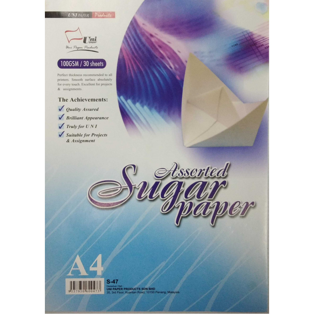 Uni Assorted Sugar Paper 100gsm A4-30's (S-47)
