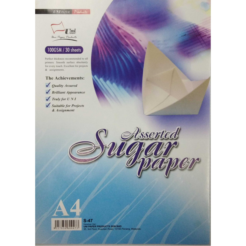 Uni Assorted Sugar Paper 100gsm A4-30's (S-47) Uni Assorted Sugar Paper 100gsm A4-30's (S-47)