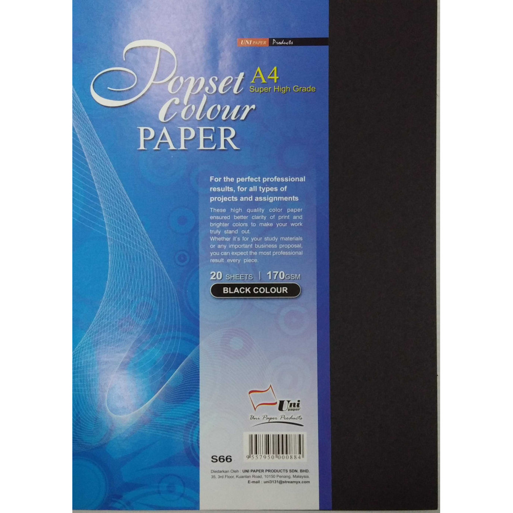 Uni Popset Black Paper 170gsm A4-20's (S66) Uni Popset Black Paper 170gsm A4-20's (S66)