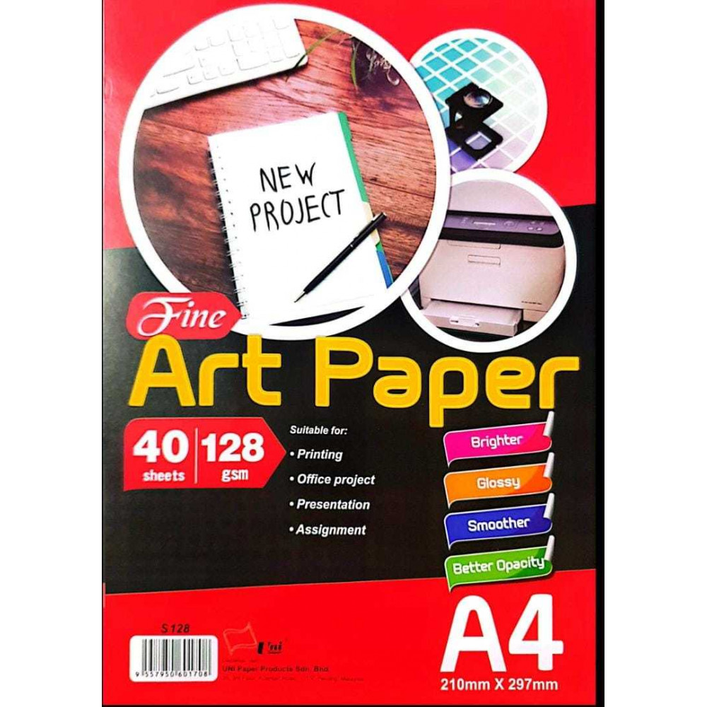 UNI ART PAPER 128GSM A4-40'S UNI ART PAPER 128GSM A4-40'S