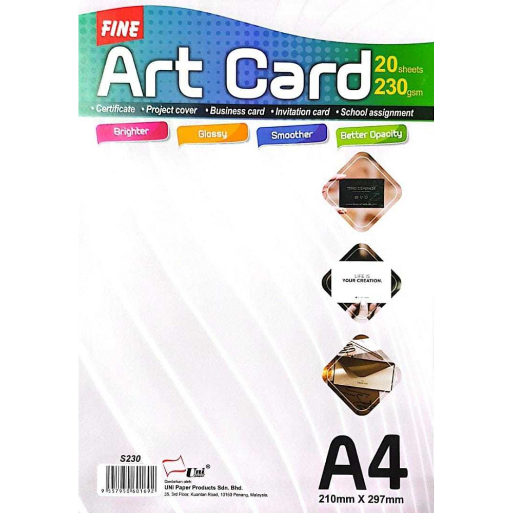 UNI ART CARD 230GSM A4-20'S UNI ART CARD 230GSM A4-20'S