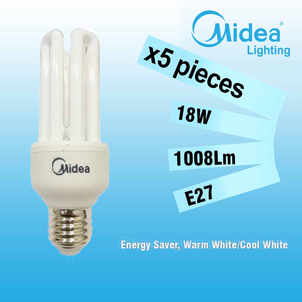 Midea Saver Clever T3 4U 18W E27 Warm White/Cool White X 5PCS Midea Saver Clever T3 4U 18W E27 Warm White/Cool White X 5PCS