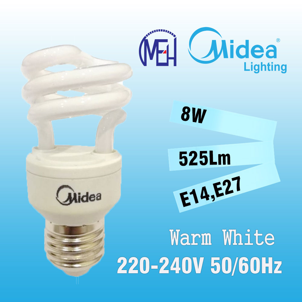 Midea Mini Star-T2 Spiral 8W E14/E27 Warm White (Buy 1 Free 1) Midea Mini Star-T2 Spiral 8W E14/E27 Warm White (Buy 1 Free 1)
