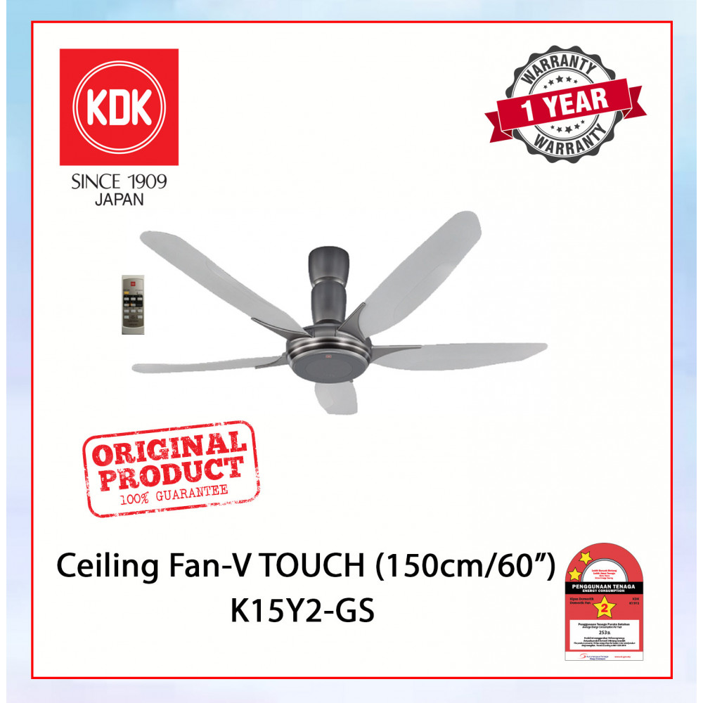 KDK CEILING FAN-V TOUCH (150cm/60") SILVER GREY K15Y2-GS #KIPAS SILING#风扇