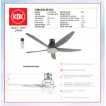 KDK CEILING FAN-NIKKO (150cm/60") ELEGANT GREY K15UW-QEY #LIGHTING FAN#KIPAS SILING#风扇