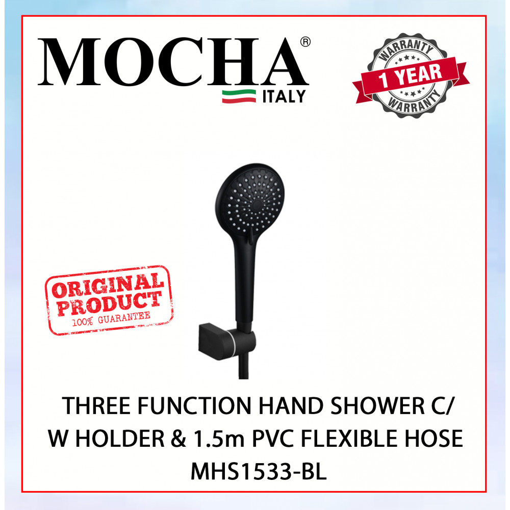 MOCHA THREE FUNCTION HAND SHOWER C/W HOLDER & 1.5m PVC FLEXIBLE HOSE MHS1533-BL#KEPALA PANCURAN#花洒