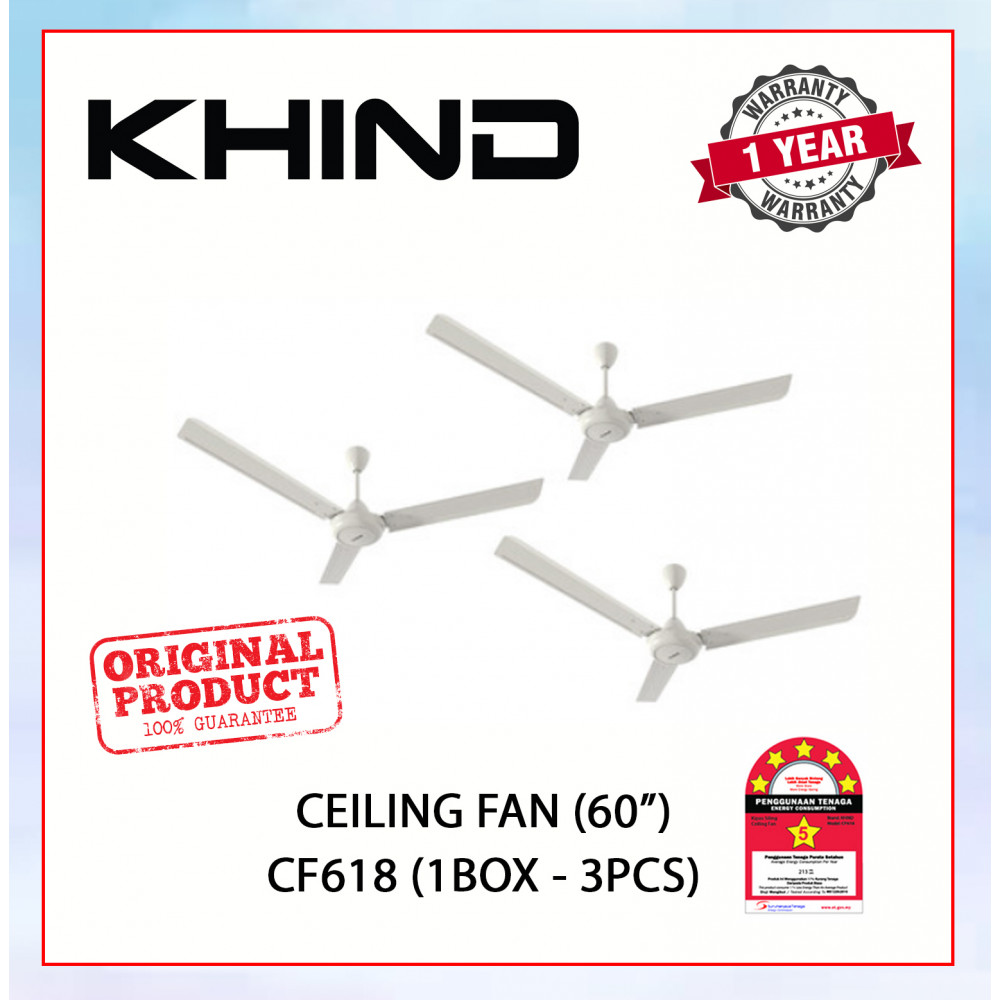 KHIND CEILING FAN (60") WHITE CF618 (1BOX-3PCS) #KIPAS SILING#风扇