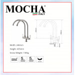 MOCHA PILLAR MOUNTED DOUBLE SPOUT STAINLESS STEEL 304 M4523ASS #KITCHEN FAUCET#KERAN DAPUR#厨房水龙头