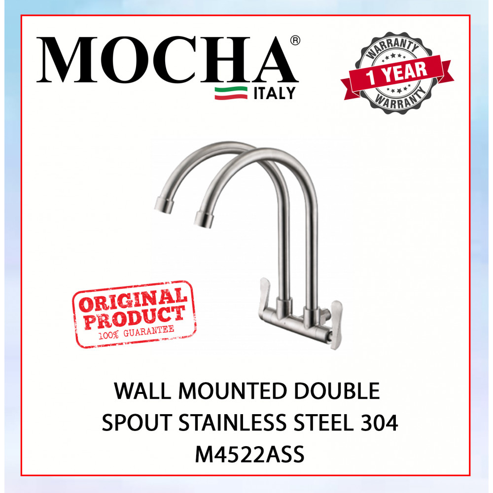 MOCHA WALL MOUNTED DOUBLE SPOUT STAINLESS STEEL 304 M4522ASS #KITCHEN FAUCET#KERAN DAPUR#厨房水龙头