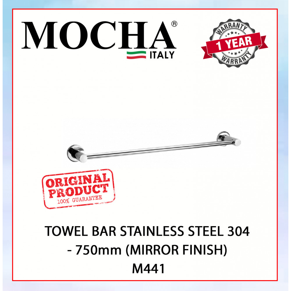 MOCHA TOWEL BAR STAINLESS STEEL 304 - 750mm (MIRROR FINISH) M441 (75cm) #BAR TUALA#毛巾杆