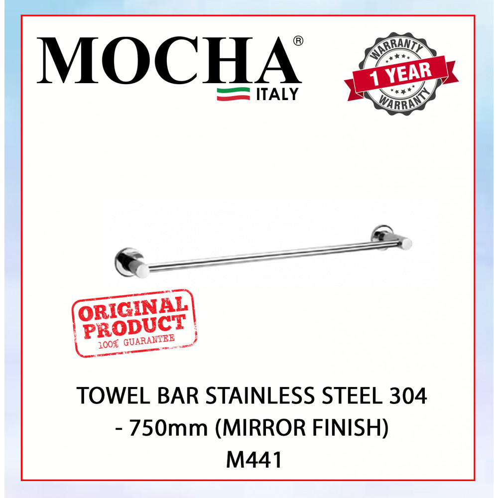 MOCHA TOWEL BAR STAINLESS STEEL 304 - 750mm (MIRROR FINISH) M441 (75cm) #BAR TUALA#毛巾杆 MOCHA TOWEL BAR STAINLESS STEEL 304 - 750mm (MIRROR FINISH) M441 (75cm) #BAR TUALA#毛巾杆
