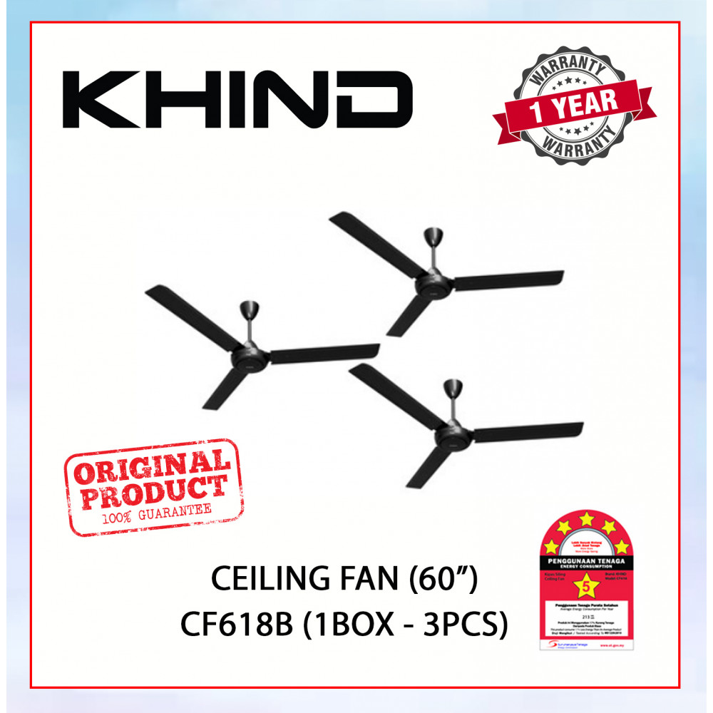 KHIND CEILING FAN (60") BLACK CF618B (1BOX-3PCS) #KIPAS SILING#风扇