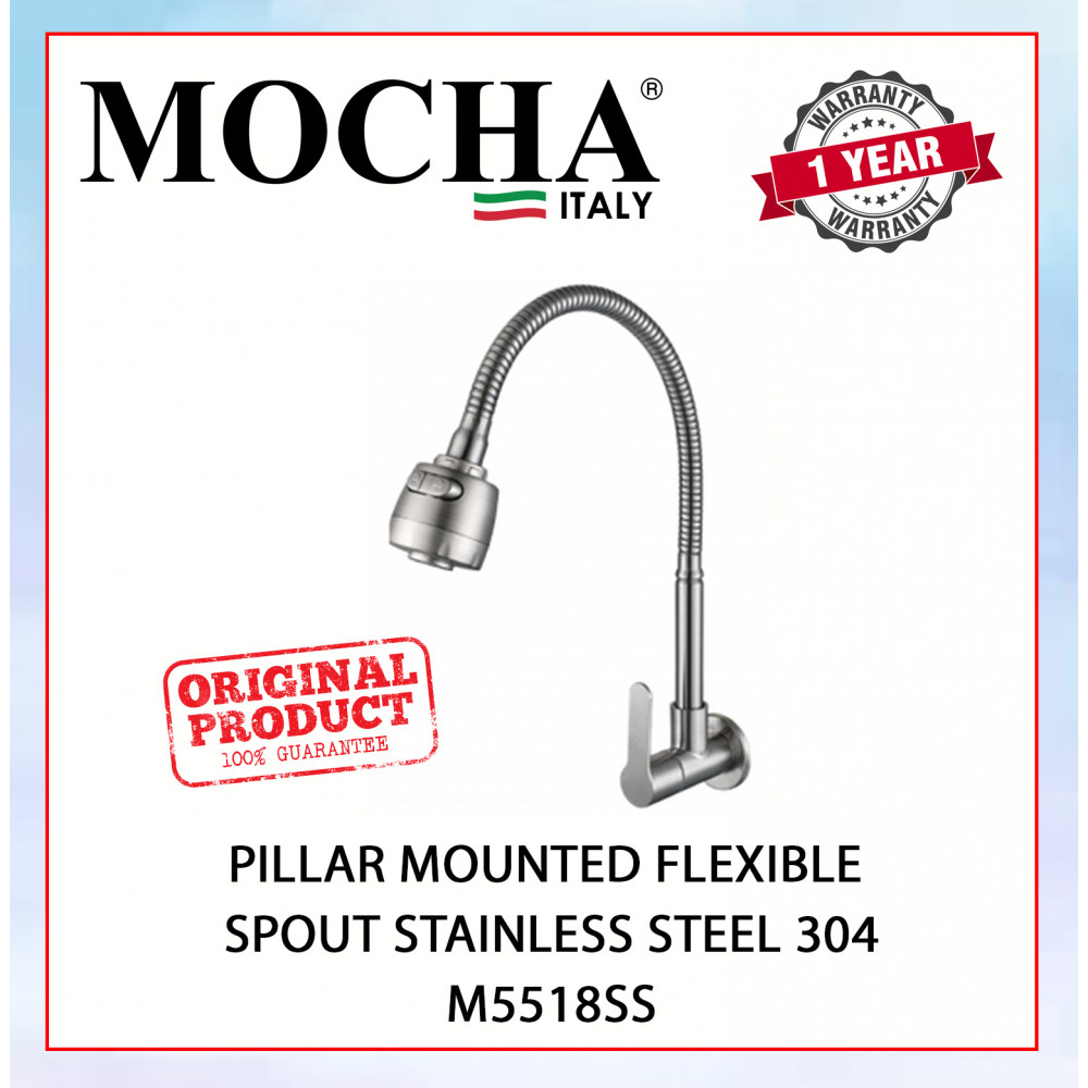 MOCHA PILLAR MOUNTED FLEXIBLE SPOUT STAINLESS STEEL 304 M5518SS #KERAN DAPUR#厨房水龙头