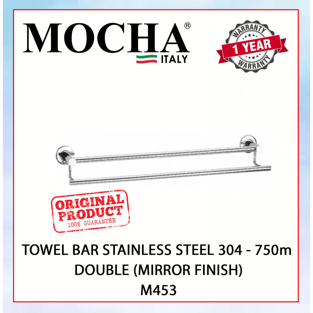 MOCHA TOWEL BAR STAINLESS STEEL 304 - 750m  DOUBLE (MIRROR FINISH) M453 #BAR TUALA#毛巾杆
