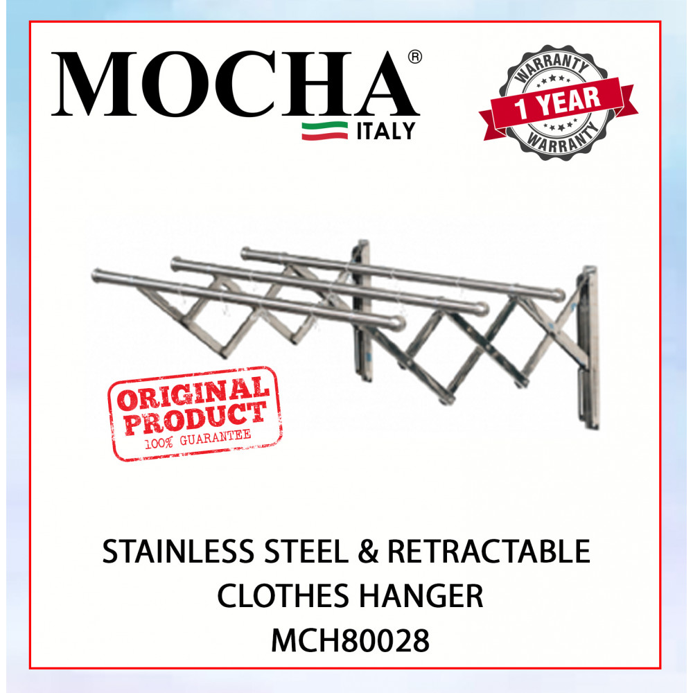 MOCHA STAINLESS STEEL & RETRACTABLE  CLOTHES HANGER MCH80028 #RAK PENGERINGAN PAKAIAN YANG DIPASANG DI DINDING#不锈钢伸缩衣架