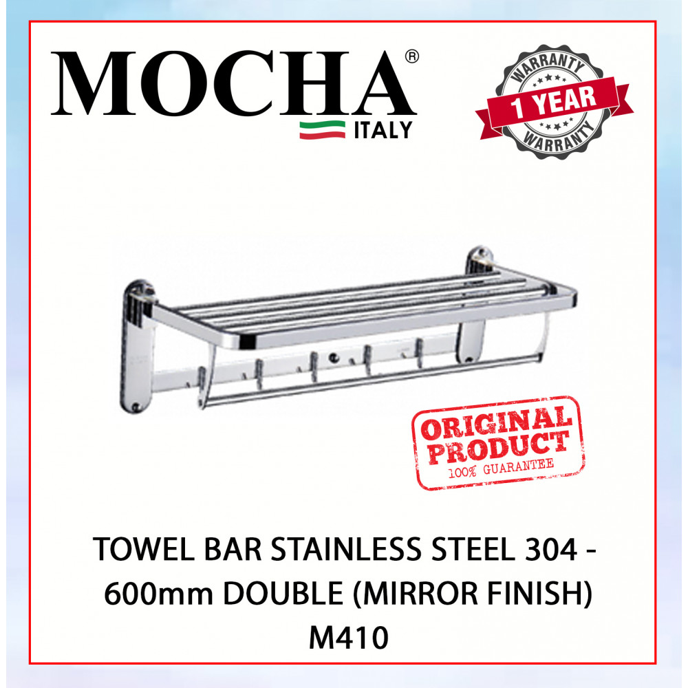 MOCHA TOWEL BAR STAINLESS STEEL 304 - 600mm DOUBLE (MIRROR FINISH) M410 #BAR TUALA#毛巾杆