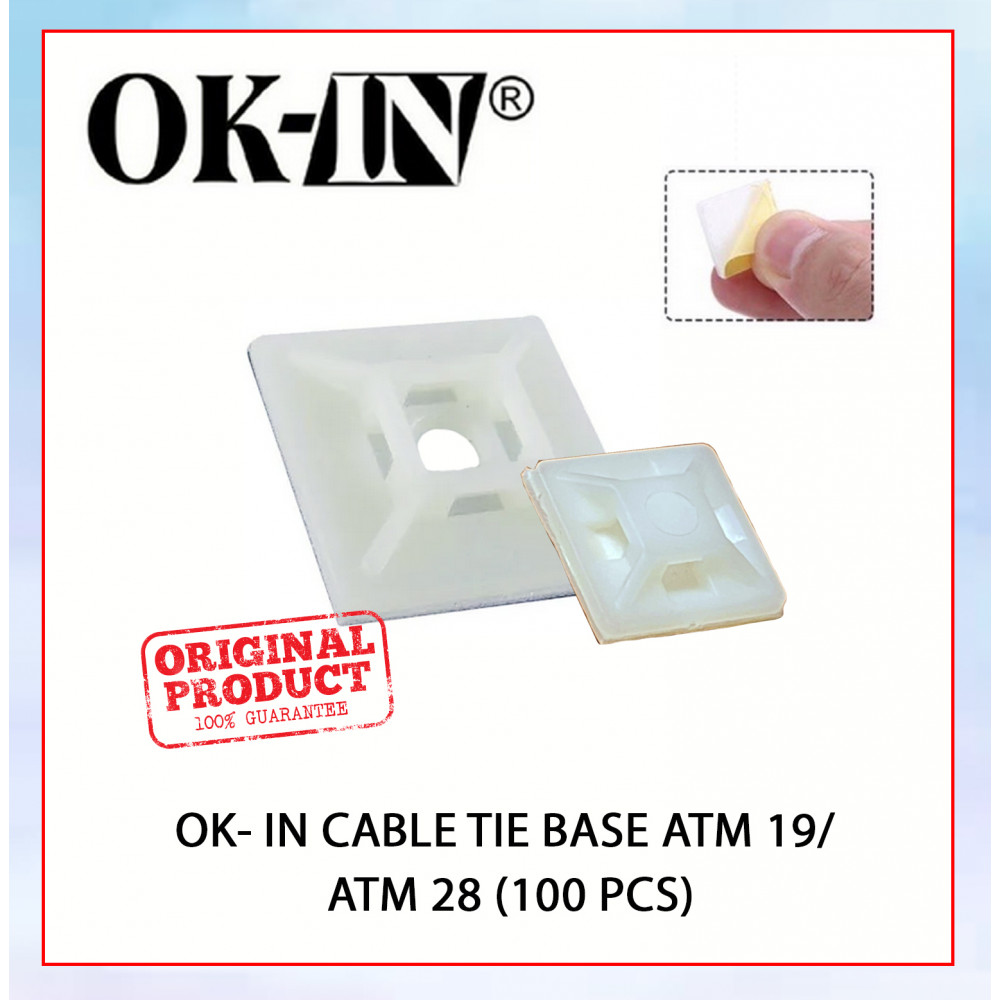 OK-IN CABLE TIE WIRE ZIP BASE ATM 19/ ATM 28 (100 PCS) #TAPAK PENGIKAT KABEL#粘式扎带固定座电线定位片