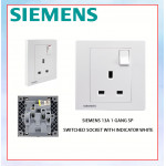SIEMENS 13A 1 GANG SP SWITCHED SOCKET WITH INDICATOR WHITE 5UB1312-3PC01#DELTA RELFA#SIRIM SWITCH SOCKET#3 FLAT PIN PLUG