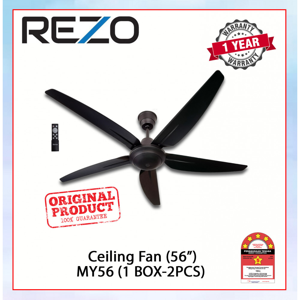 REZO CEILING FAN (56") MATT BLACK MY56 (1BOX-2PCS) #KIPAS SILING#风扇