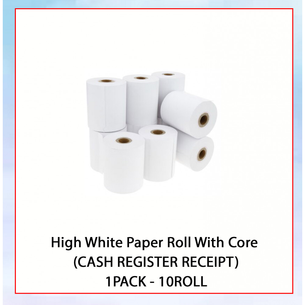 HIGH WHITE PAPER ROLL WITH CORE (CASH REGISTER RECEIPT) #KERTAS TERMAL#收银收据#POS RECEIPT PAPER