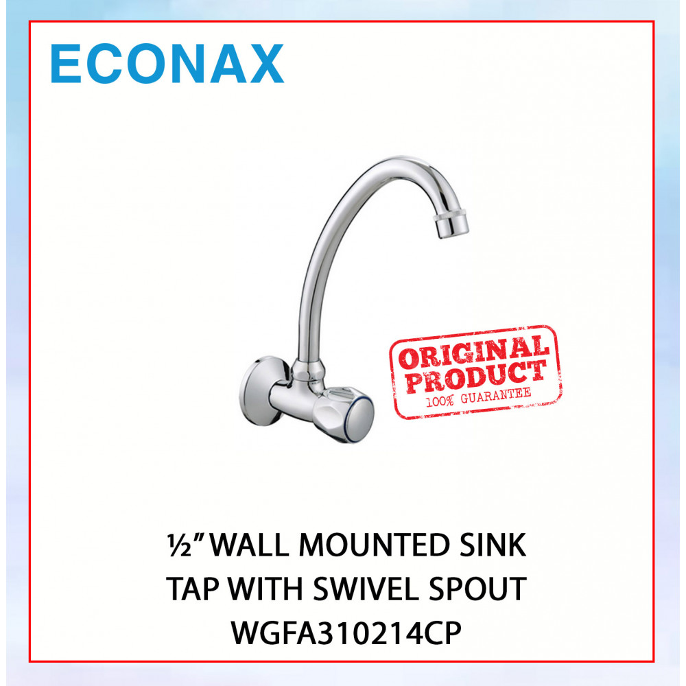 ECONAX ½” WALL MOUNTED SINK  TAP WITH SWIVEL SPOUT  WGFA310214CP #KERAN DAPUR#厨房水龙头