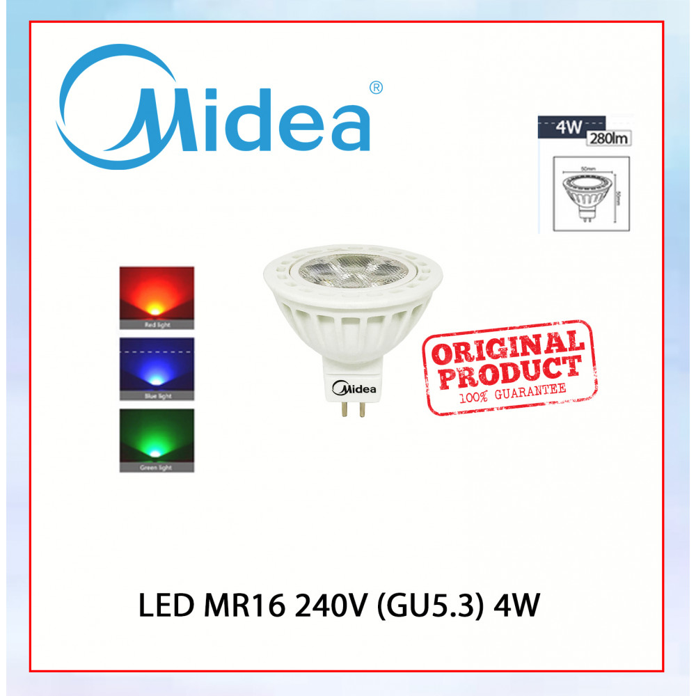Midea Led MR16 240V (GU5.3) 4W Red/Blue/Green#Bulb#Downlight#Eyeball#Spotlight#Track Light#Ceiling Light#Siling Lampu#灯泡