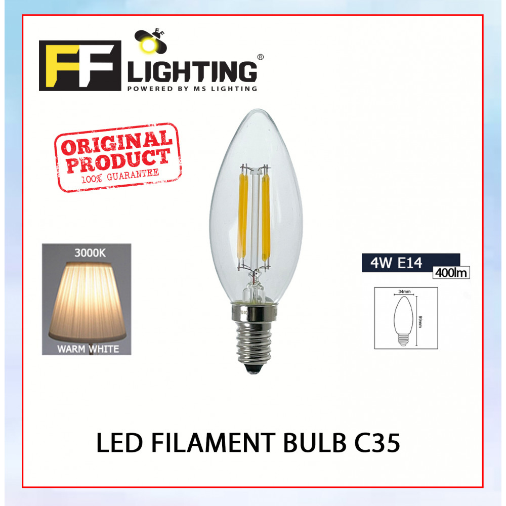 FFL Led Filament Bulb C35 4W E14 Warm White#FF Lighting#E14 Bulb#Edison Bulb#Candle Bulb#Vintage Light#Mentol#电灯泡