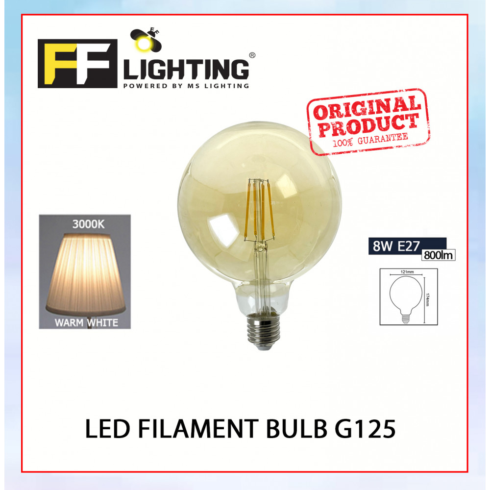 FFL Led Filament Bulb G125 8W E27 Warm White#FF Lighting#E27 Bulb#Edison Bulb#G125 Bulb#Vintage Light#Mentol#电灯泡