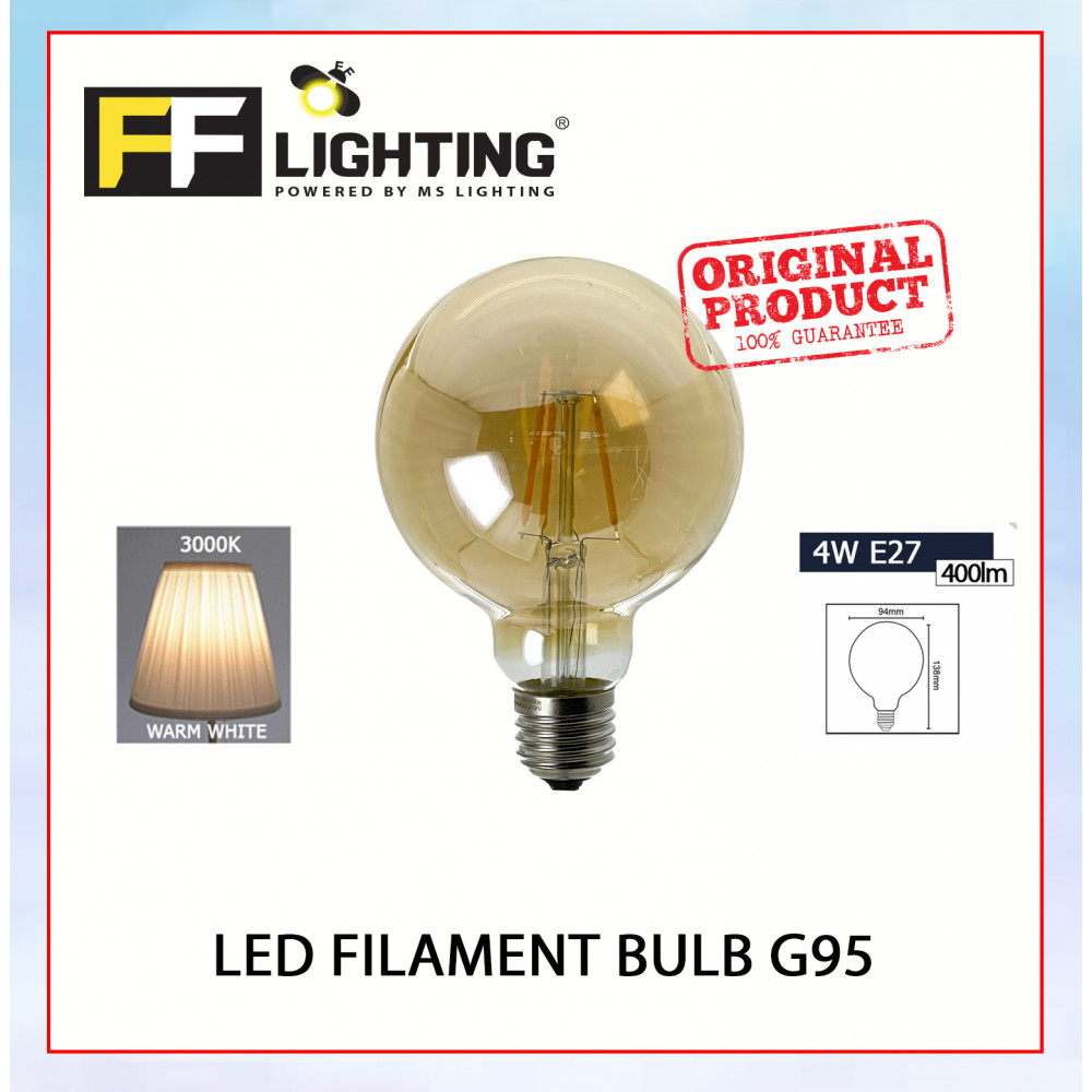 FFL Led Filament Bulb G95 4W E27 Warm White#FF Lighting#E27 Bulb#Edison Bulb#Led Bulb#G95 Bulb#Vintage Light#Mentol#电灯泡 FFL Led Filament Bulb G95 4W E27 Warm White#FF Lighting#E27 Bulb#Edison Bulb#Led Bulb#G95 Bulb#Vintage Light#Mentol#电灯泡