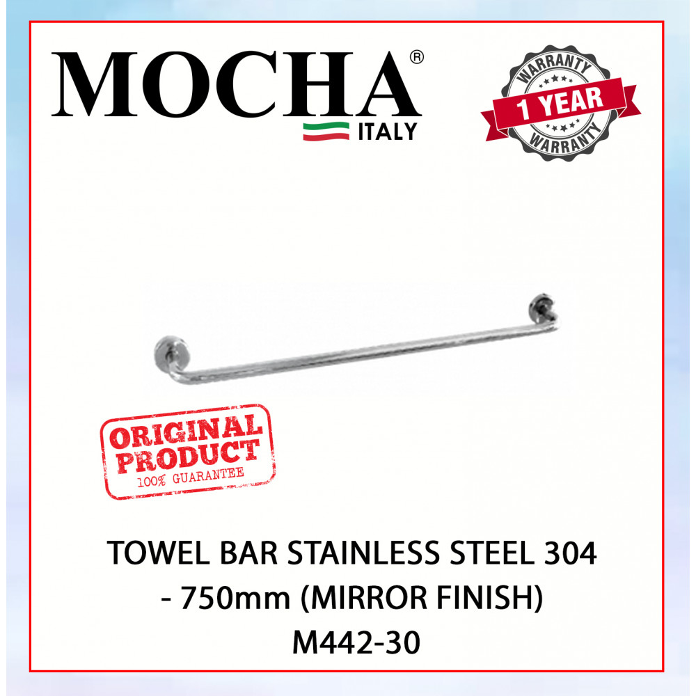 MOCHA TOWEL BAR STAINLESS STEEL 304 - 750mm (MIRROR FINISH) M442-30#BAR TUALA#毛巾杆 MOCHA TOWEL BAR STAINLESS STEEL 304 - 750mm (MIRROR FINISH) M442-30#BAR TUALA#毛巾杆