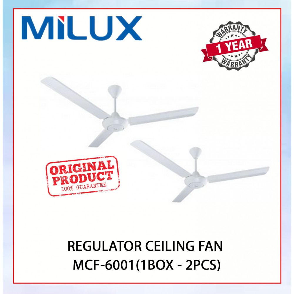 MILUX REGULATOR CEILING FAN 60" - MCF-6001 (WHITE) 1BOX - 2PCS #KIPAS SILING#CEILING FAN#风扇