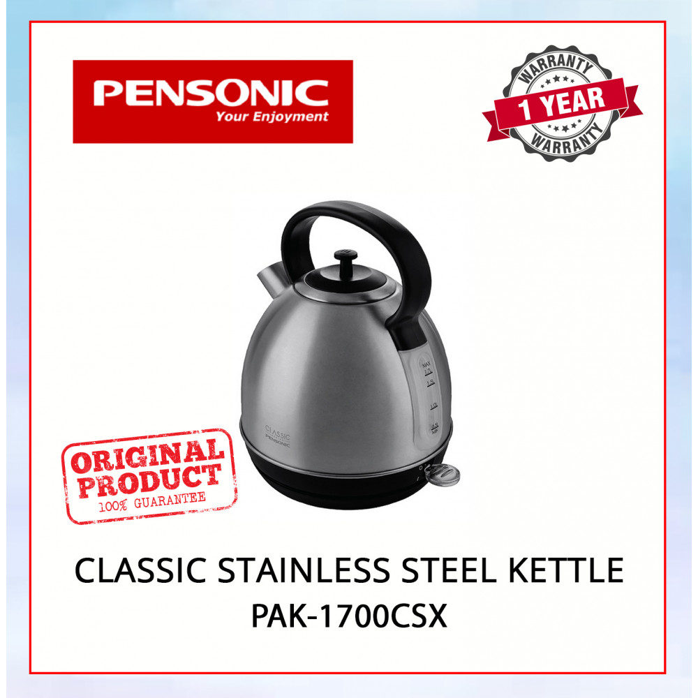 PENSONIC CLASSIC STAINLESS STEEL KETTLE (BLACK SILVER) 1.7L PAK-1700CSX #CEREK AIR#电热水壶