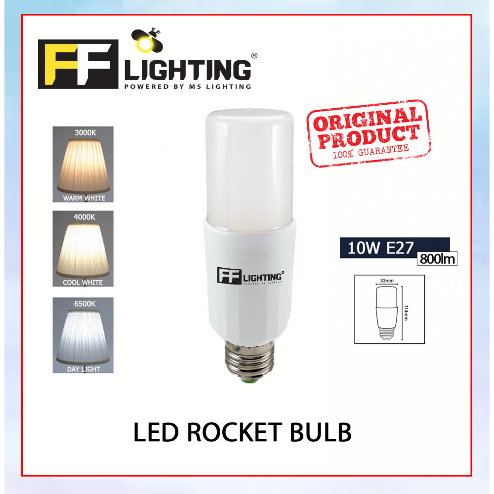 FFL Led Rocket Bulb 10W E27 Day Light/Cool White/Warm White#FF Lighting#E27 Bulb#Stick Bulb#Mentol#电灯泡