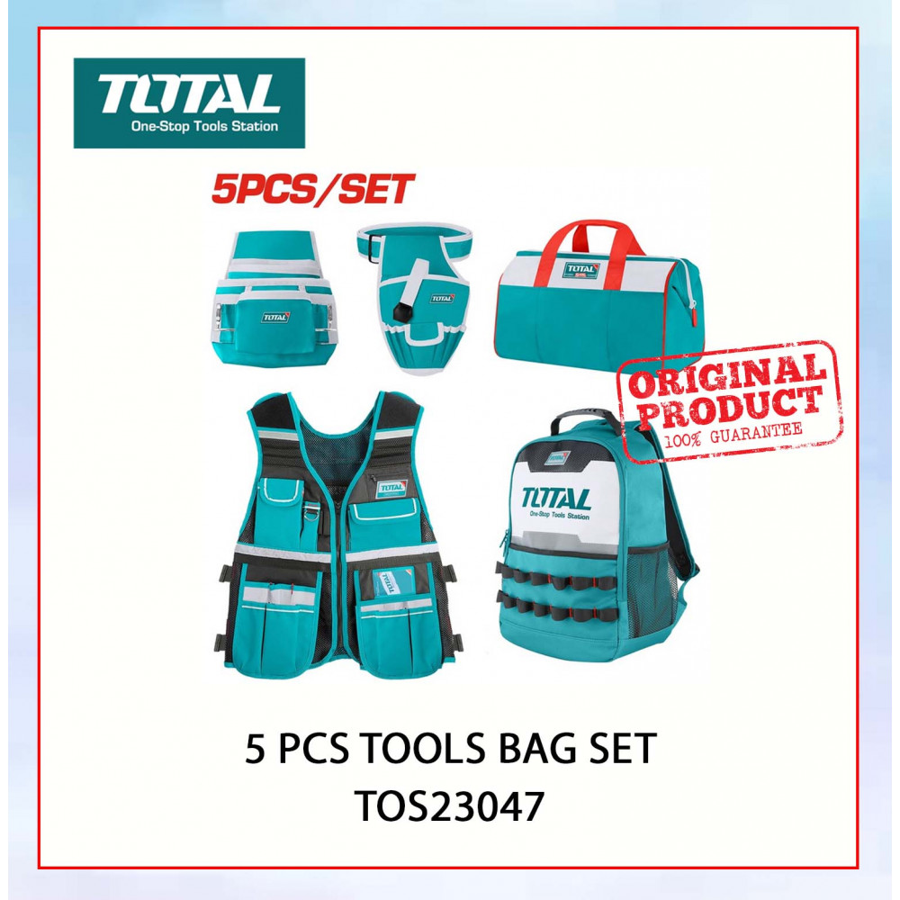 TOTAL  5 PCS TOOLS BAG SET TOS23047 #五件組工具包組套 工具袋 工作背心 多口袋 背包 腰包