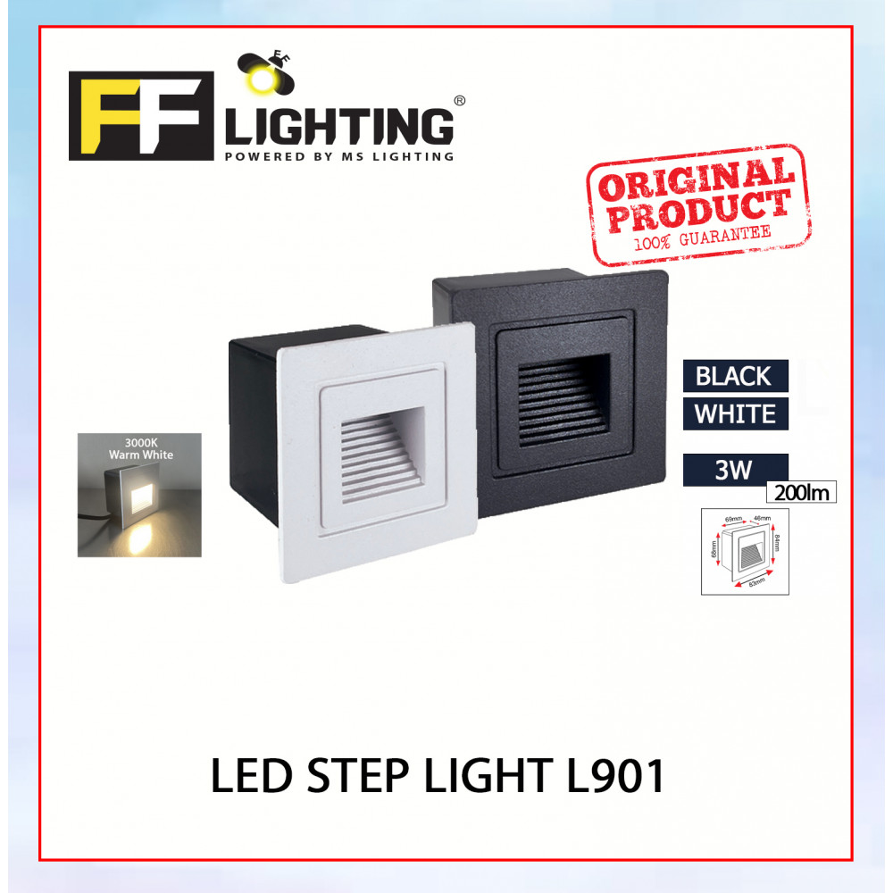 FFL Led Step Light L901 3W Black/White Warm White#FF Lighting#Wall Recessed#Indoor Stairs Lamp#Ground Footlight#Lampu#梯灯