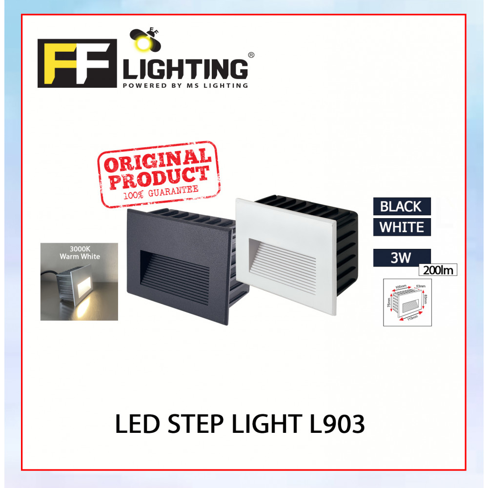 FFL Led Step Light L903 3W Black/White Warm White#FF Lighting#Wall Recessed#Indoor Stairs Lamp#Ground Footlight#Lampu#梯灯 FFL Led Step Light L903 3W Black/White Warm White#FF Lighting#Wall Recessed#Indoor Stairs Lamp#Ground Footlight#Lampu#梯灯