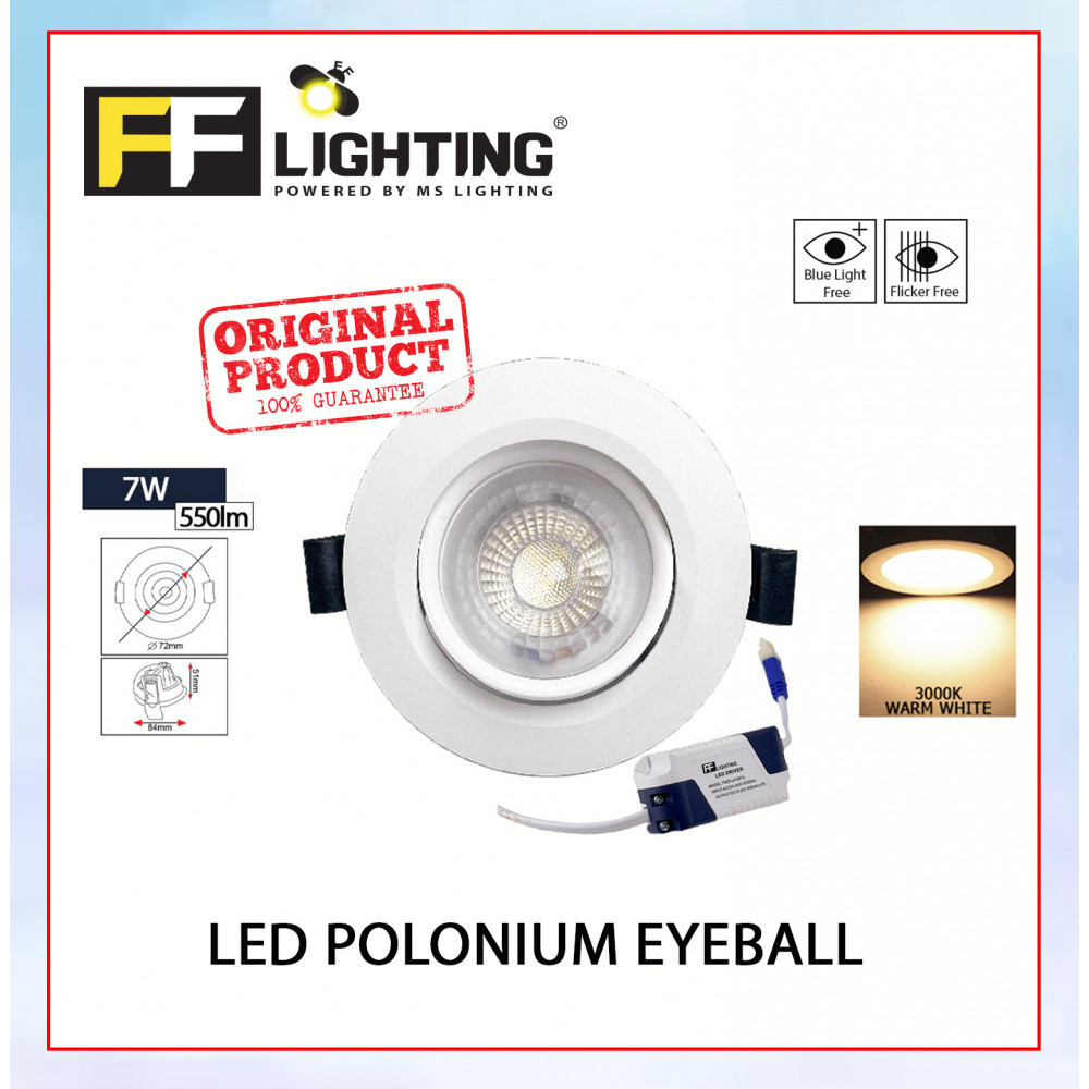 FFL Led Polonium Eyeball 7W Warm White#FF Lighting#Spotlight#Downlight#Ceiling Light#Lampu Siling#Led Eyeball#灯