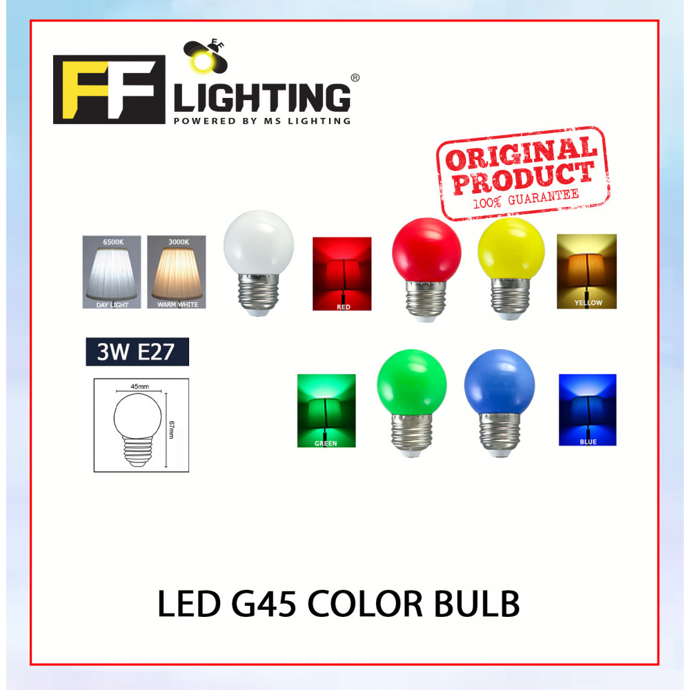 FFL Led Colour Bulb 3W E27 Day Light/Warm White/Red/Yellow/Green/Blue#FF Lighting#Led Bulb#Color Bulb#Mentol#电灯泡