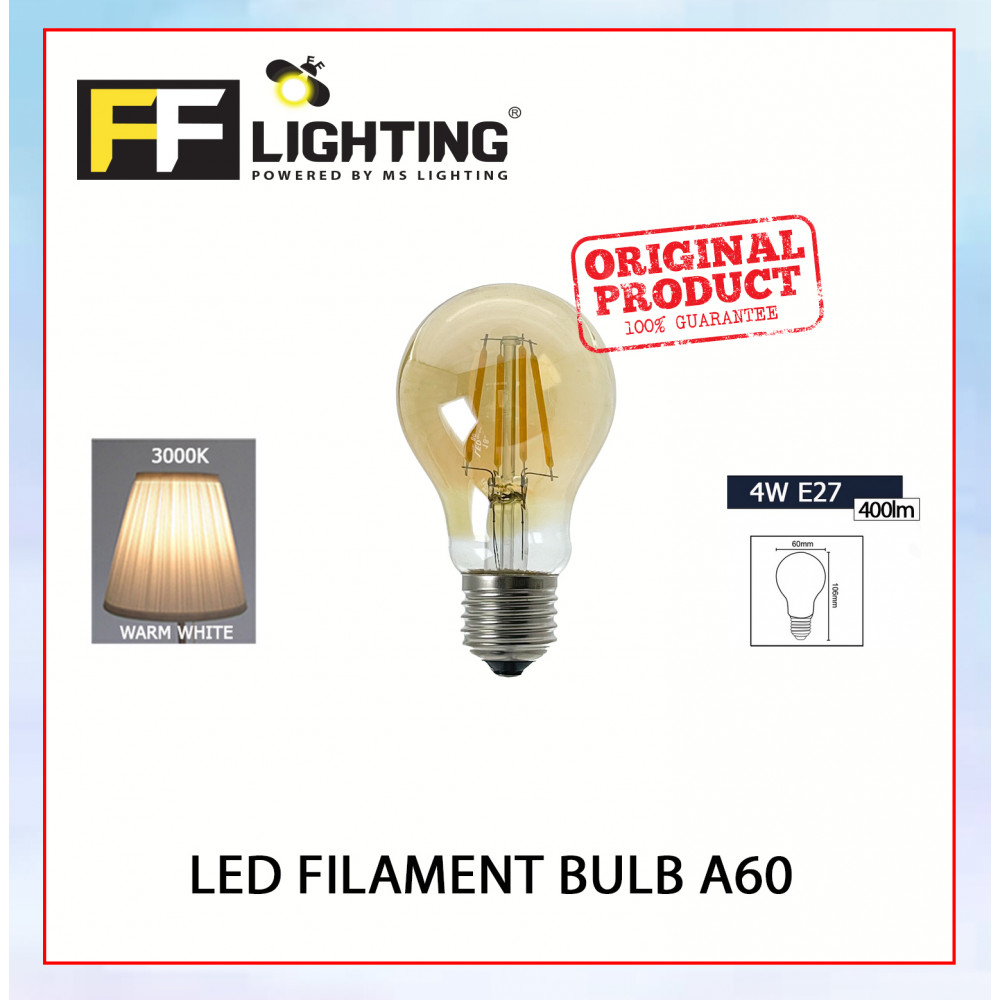 FFL Led Filament Bulb A60 4W E27 Warm White#FF Lighting#E27 Bulb#Edison Bulb#Led Bulb#A60 Bulb#Vintage Light#Mentol#电灯泡 FFL Led Filament Bulb A60 4W E27 Warm White#FF Lighting#E27 Bulb#Edison Bulb#Led Bulb#A60 Bulb#Vintage Light#Mentol#电灯泡