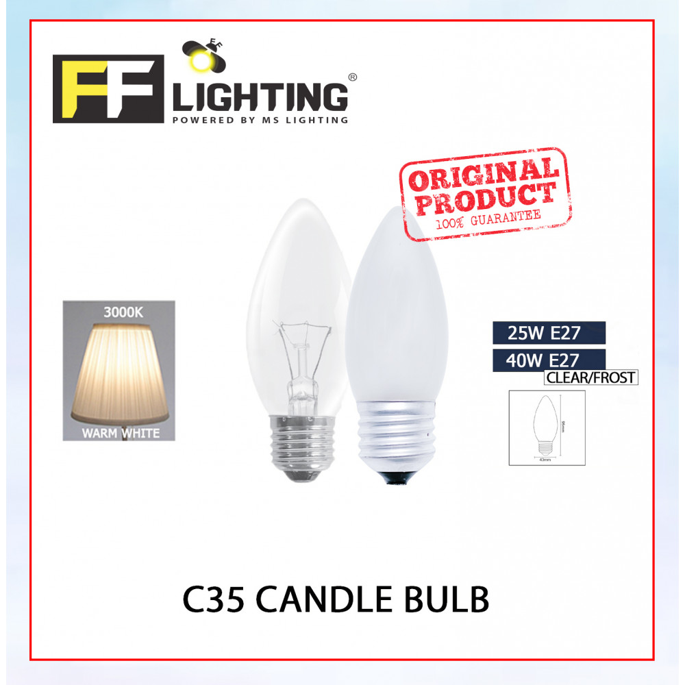 FFL Candle Bulb C35 25W/40W E27 Clear/Frost Warm White#FF Lighting#E14 Bulb#Incandescent Bulb#C35 Bulb#Mentol#电灯泡 FFL Candle Bulb C35 25W/40W E27 Clear/Frost Warm White#FF Lighting#E14 Bulb#Incandescent Bulb#C35 Bulb#Mentol#电灯泡
