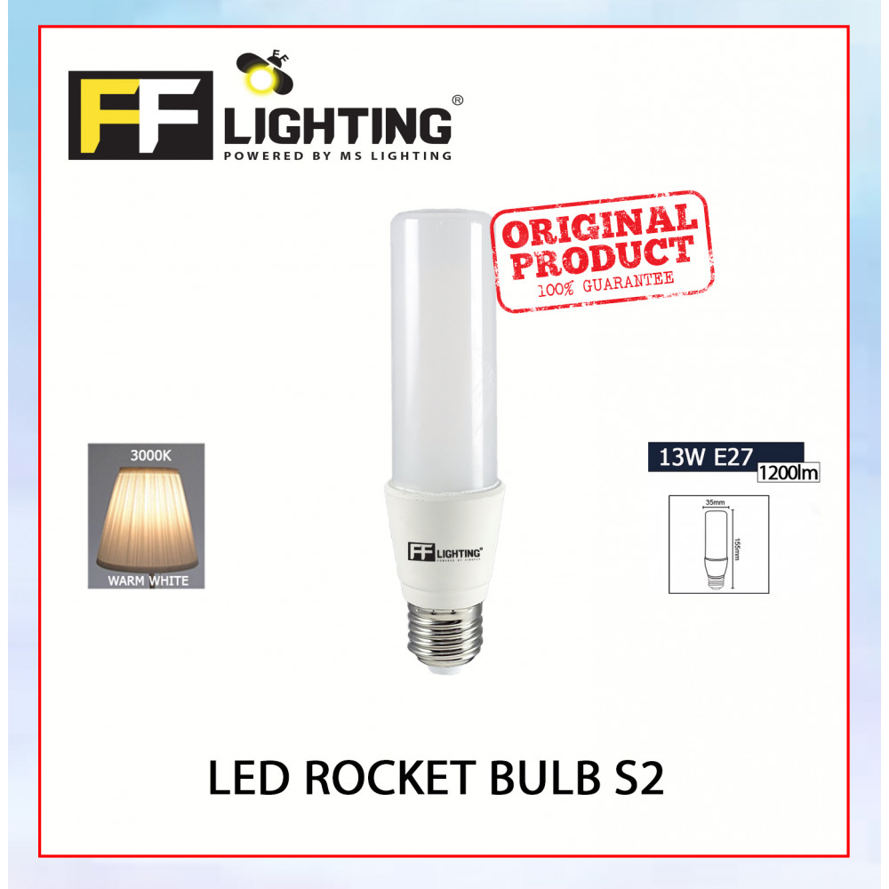 FFL Led Rocket Bulb (Series 2) 13W E27 Warm White#FF Lighting#E27 Bulb#Stick Bulb#Mentol#电灯泡