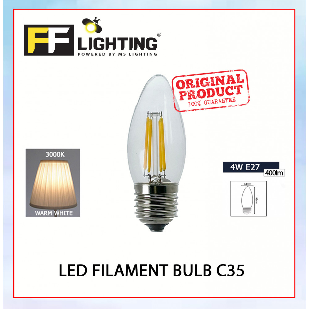 FFL Led Filament Bulb C35 4W E27 Warm White#FF Lighting#E27 Bulb#Edison Bulb#Candle Bulb#Vintage Light#Mentol#电灯泡 FFL Led Filament Bulb C35 4W E27 Warm White#FF Lighting#E27 Bulb#Edison Bulb#Candle Bulb#Vintage Light#Mentol#电灯泡
