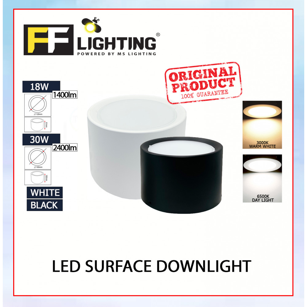 FFL Led Surface Downlight 18W/30W Black/White Day Light/Warm White#FF Lighting#Surface Mounted#Ceiling#Lampu Siling#吸顶灯